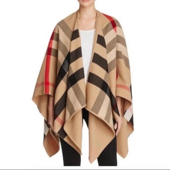Burberry Reversible Camel Charlotte Solid Check Wool Cape - Picture 7 of 12